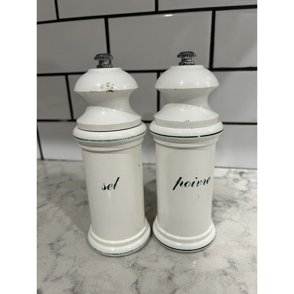 Banton By Vic Firth Ceramic Salt & Pepper Mill USA 7" White RARE VINTAGE